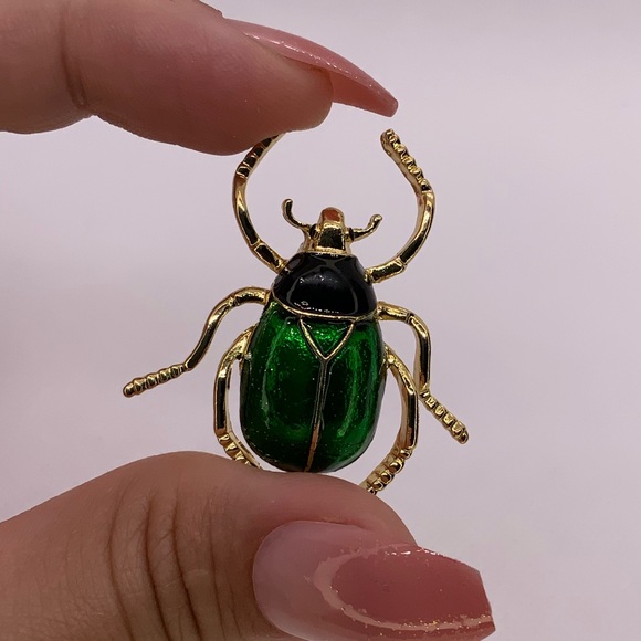 Retro Green Insect Scarab Beetle Egypt Style Brooch - Picture 7 of 7